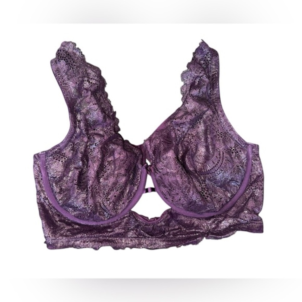 Cacique Purple Plum shimmery laced lined underwired very sexy bra size 42DD